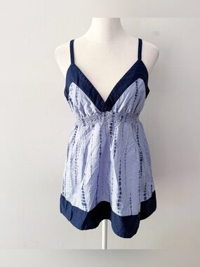 Vintage Gap Women Indigo 100% Cotton Babydoll Tank Medium Y2K Festival Boho Blue